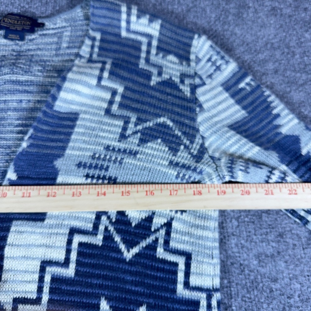 Pendleton Blue White Southwestern Geometric Longline Duster Cardigan Sweater S - Picture 16 of 16